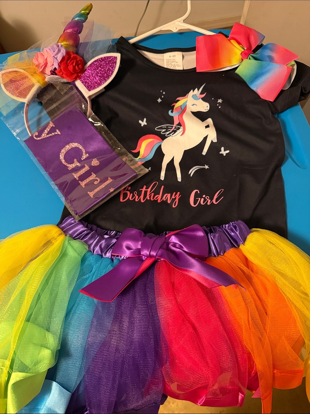 Birthday Girl Rainbow Unicorn Birthday Girl Black & Multicolor